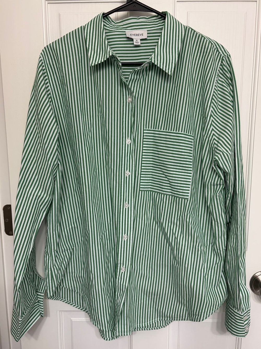 EVEREVE Green White Striped Button Down Shirt XL 100% Cotton Oversized - Picture 2 of 6